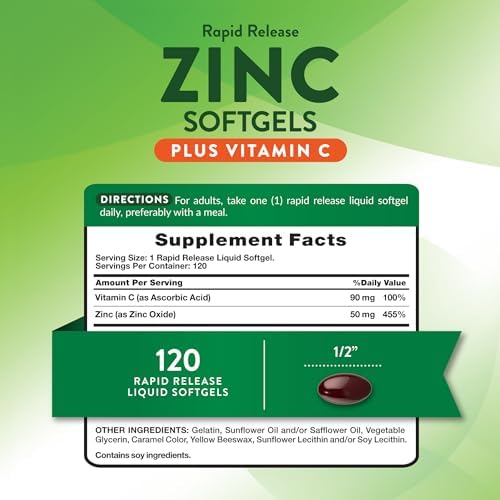 Nature's Truth Zinc with Vitamin C | 50mg | 120 Softgels | Non-GMO & Gluten Free Supplement