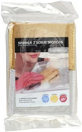 Casabella Sparkle Scrub Sponge Set Absorbent Sponges with Scrubber Exterior Dishwasher-Safe, 4-Pack