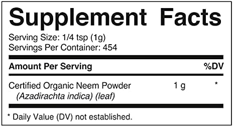 Vitamatic Certified USDA Organic Neem Leaf Powder – 1 lb (16 oz) 100% Pure Azadirachta Indica | Traditional Ayurvedic Herb for Skin, Immune, and Detox Support