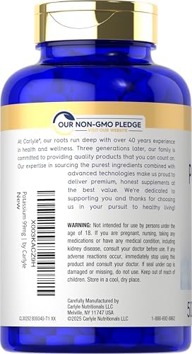 Carlyle Potassium Plus Iodine | 99mg | 500 Tablets | Vegetarian, Non-GMO, and Gluten Free Supplement