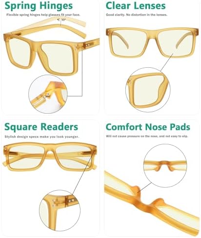Eyekepper Oversized Reading Glasses Square Large Blue Light Readers for Men Women