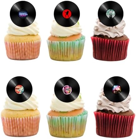 18pcs 80s Vinyl Record Cupcake Toppers for Boys Girls Adults 80s 90s Birthday Themed Party Decorations Supplies Rock and Roll Music Cake Decorations