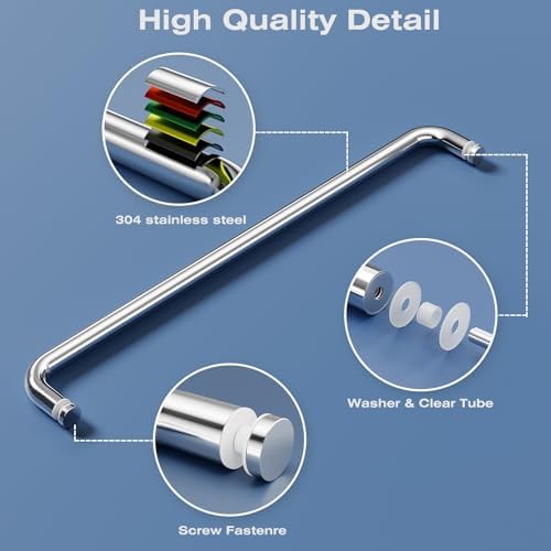 Ranbo Glass Shower Door Towel Bar 24 Inch Stainless Steel Sliding Shower Door Handle Replacement with Polished Chrome Finish for Commercial and Residential Glass Doors