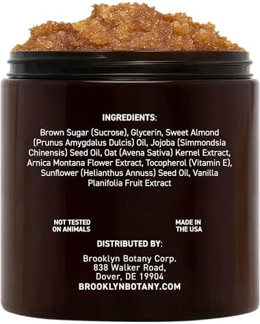 Brooklyn Botany Brown Sugar Body Scrub - Moisturizing and Exfoliating Body, Face, Hand, Foot Scrub - Fights Acne, Fine Lines & Wrinkles, Great Gifts For Women & Men - 10 oz
