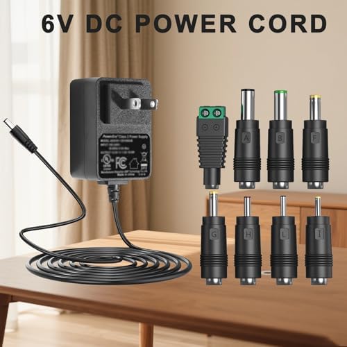 6V DC Power Adapter Charger 6V Power Supply Universal AC Adapter Power Cord with 8 Interchangeable DC Plug for 100mA 300mA 400mA 500mA 600mA 700mA 800mA 900mA 1000mA 1500mA 2000mA Equipment (DC6V-2A)