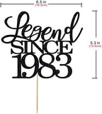 Legend Since 1983 Cake Topper 43th Birthday Happy Birthday Cake Topper Men and Women Cheer 43 Years Old Handmade Black Glitter Cake Decoration (1983)