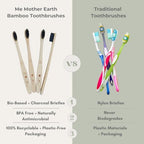 ME MOTHER EARTH Bamboo Charcoal Toothbrush Pack, Medium Soft Bristle Brush, Charcoal Infused Bristles, Biodegradable & Eco Friendly, Sustainable Bamboo (Pack of 4)