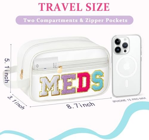 COSHAYSOO Clear MEDS Bag Travel Medicine Zipper Pouch Small Medication Drug Pills Storage Case, Preppy Cute Cruise Air Car Traveling Essentials Accessories Organizer Easter Gift for Women Teen Girls