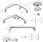 L-Shaped Angled Shower Grab Bar w/Straight Bathroom Safety Handrail 16 Inch, iHansee Brushed Nickel Handicap Grab Bar Wall Mounted, Toilet Bathtub Balance Support Bar for Elderly Seniors Injury