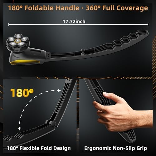 Back Shaver for Men: Long-Reach Foldable Handle Electric Back Razor for Men with 6D Smooth & Safe Shaving - 2-in-1 Waterproof Full Body Hair Trimmer & Groomer Kit, Birthday Gift for Men Him (Black)