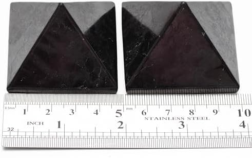 2 pcs Authentic Shungite Pyramid Polished - Black Stone Crystal for Whole House Protection and Meditation - Home Room Decor Office (50 mm / 1.96")