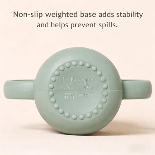 ROCCED Silicone Training Cup for Infants 2 Handles, Toddler Learning Cup Baby Drinking Open Cups Easy Grip Handles Toddler Cup for 6 Months+ 150ml/5oz-Sage