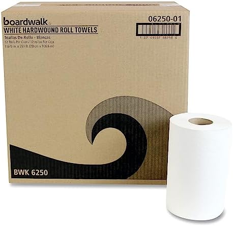 Boardwalk 6250 Hardwound Paper Towels, Nonperforated 1-Ply White, 350 ft (Case of 12 Rolls)