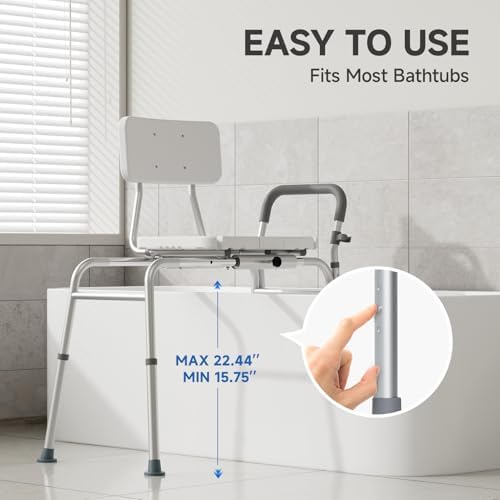 Loyoda Tub Transfer Bench and Sliding Bathtub Shower Chair for Inside Shower Chair for Elderly and Disabled,Adjustable Seat Height, Holds Weight up to 350 Lbs, Bath and Shower Safety, Transfer Bench