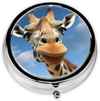 Funny Giraffe Pill Box 3 Compartment Pill Case for Purse & Pocket Cute Pill Organizer with Mirror Portable Travel Pillbox Metal Round Medicine Organizer Unique Gift