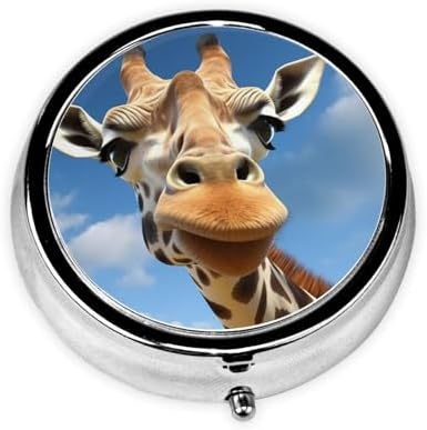 Funny Giraffe Pill Box 3 Compartment Pill Case for Purse & Pocket Cute Pill Organizer with Mirror Portable Travel Pillbox Metal Round Medicine Organizer Unique Gift