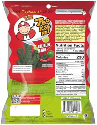 Tao Kae Noi Crispy Seaweed Chili & Lime, 1.12 oz (Pack of 6)