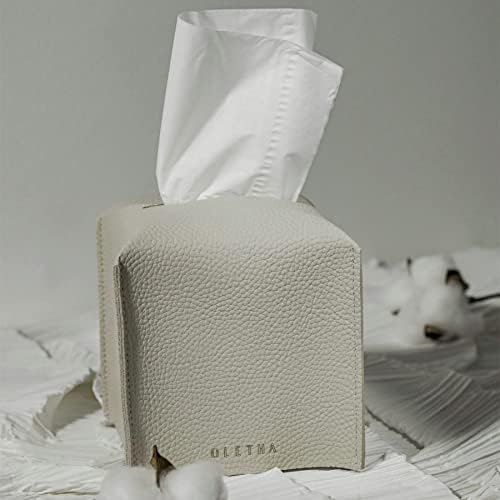 OLETHA Square Tissue Box Cover - Aesthetic Desk Decor for Room, Home & Office - Tissues Cube Boxes Holder - Light Taupe