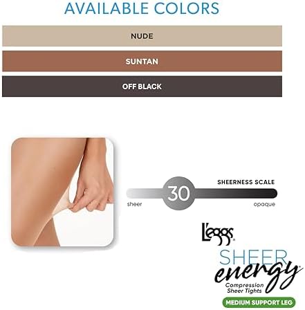 L'eggs Sheer Energy Women's Medium Support Leg, Control Top, Sheer Toe, Compression Tights