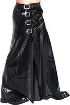 Black Sexy Latex Kilt Skirts with Belts and Buckles at Side Long Ankle Length Rubber Bottoms Uniform,Custom Color,L