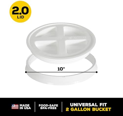 Gamma2 Seal Bucket Lid Food Grade Pet Food Storage Container Twist Lock Lid, 10" Diameter Fits Most 2 Gallon Buckets, White, Made in USA