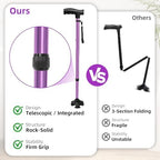 Adjustable Walking Cane for Women,10-Level Height Telescopic Walking Stick with 4-Prong Anti-Slip Pivoting Base, Wrist Strap, Heavy Duty Walking Aid for Adults & Elderly