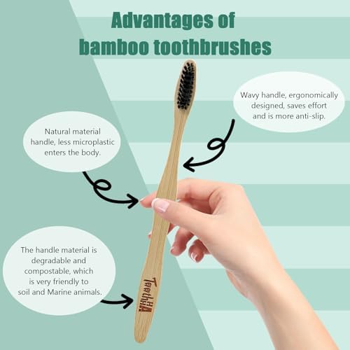 Bamboo Toothbrushes, Medium Bristles BPA-Free Bristles Toothbrushes for Adults - Eco-Friendly, Natural Wooden Toothbrush 4 Pack