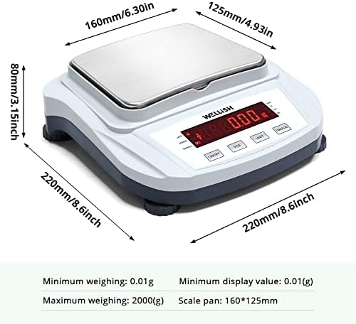 Lab Scale 2000g/0.01g High Precision Digital Scale Analytical Balance Electronic Scale for Kitchen Lab Weighing