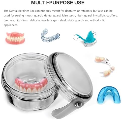 Leakproof Denture Case Denture Soaking Cup False Teeth Container, Dental Denture Bath Holder Storage Box Retainer Cleaner Case for Traveling - Leak Proof and Lid Waterproof - Transparent Black
