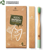 GREENZLA Kids Bamboo Toothbrushes, Natural Toothbrush Set, Soft Bristles, Durable Charcoal Wooden Brushes, Compostable Design for Toddlers and Children, 6 Pack