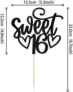 1 Pack Sweet Teenager 16 Cake Topper Glitter 16th Birthday Cake Pick for Cheers to 16 Years Old 16th Birthday Party Cake Decorations Supplies Black
