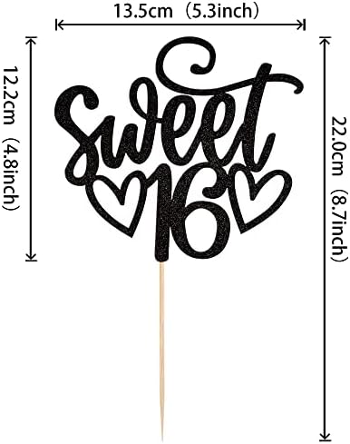 1 Pack Sweet Teenager 16 Cake Topper Glitter 16th Birthday Cake Pick for Cheers to 16 Years Old 16th Birthday Party Cake Decorations Supplies Black