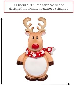 Personalized Reindeer Christmas Ornament 2025 - Free Customization | Red Nosed Deer Figurine with Scarf and Big Antlers for Xmas Tree | Unique Keepsake - Custom Name & Year