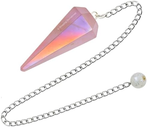Amazing Gemstone Angel Aura Rose Quartz Crystal Pendulum for Divination - Certified Dowsing Crystals, Healing Stones for Chakra Balancing, Meditation - Enhance Reiki Spiritual Growth