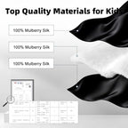Silk Sleep Eye Mask for Kids, 100% Real Natural Pure Silk Sleeping Masks, Blindfold Sleep Eye Cover with Adjustable Strap, Soft & Lightweight Night Eyeshade for Boys Girls Teens (Black)