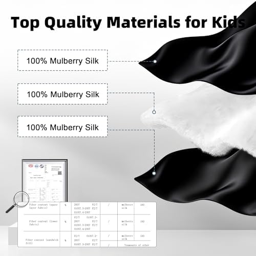 Silk Sleep Eye Mask for Kids, 100% Real Natural Pure Silk Sleeping Masks, Blindfold Sleep Eye Cover with Adjustable Strap, Soft & Lightweight Night Eyeshade for Boys Girls Teens (Black)