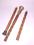 Brass Walking Stick Cane 3 fold Wooden Carving Hand