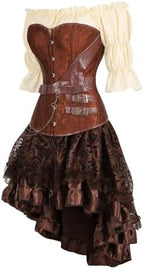 Corset Dress 3 Set Skirt Tutu Set Corsets for Women Steampunk Gothic Punk Leather Bustier Pirate Costume