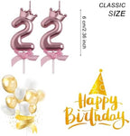 22nd Birthday Candles, Rose Gold 22 Year Old Number Birthday Candles, Happy Birthday Party Decorations Cake Topper Gifts for Men Women