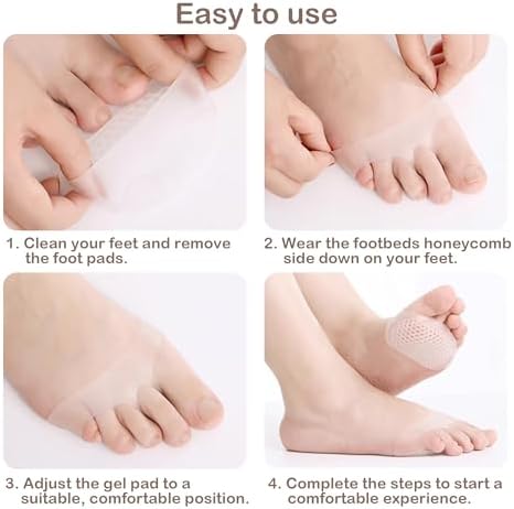 Medsuo 6 PCS Metatarsal Pads Breathable Reusable Foot Gel Pad for Women and Men Relief of Plantar Pain Soft Forefoot Pad (Clear)