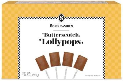 See’s Candies Butterscotch Lollypops – Premium Butterscotch Flavor Lollipops, Long-Lasting Gourmet Candy Gift, 30 Count, 21 oz