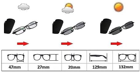 Foldable Portable Spring Hinged Reading Glasses, Square Photochromic Sunglasses, Driving Safety Eyeglasses +1.50 (Color : Black, Size : +1.00)