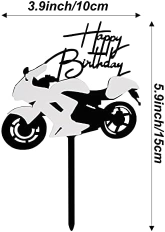 Acrylic Motorcycle Cake Topper Scooter Happy Birthday Cake Decorations for Men and Boys Motorcycle Racing Themed Party Supplies (White and Black)