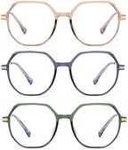 bullabulling 3 Pack Retro Polygon Reading Glasses For Women Blue Light Blocking Oversized Eyeglass Frames Large lens