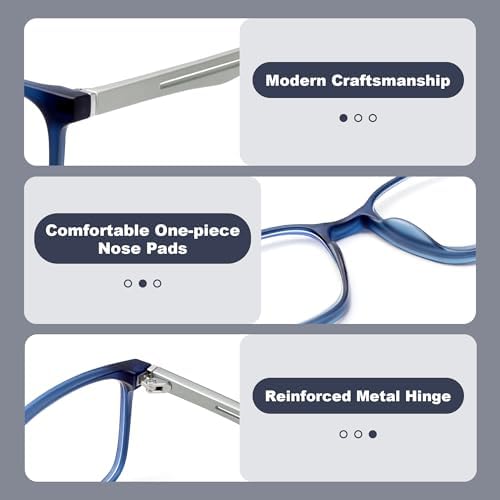 Madison Avenue 2 Pack Classic Square Blue Light Blocking Reading Glasses for Men, Sport Computer Readers Glasses Anti Glare