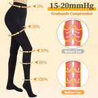 Medical Compression Pantyhose for Women Men, 15-20 mmHg Compression Tights, Closed Toe Graduated Compression Stockings, High Waist Compression Leggings, Support Hose for Varicose Veins, Edema
