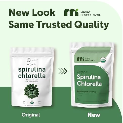 Micro Ingredients Organic Spirulina Chlorella Tablets, 720 Count | 4 Month Supply | 50/50 Algae Blend | Broken Cell Wall | Non-GMO, Filler Free