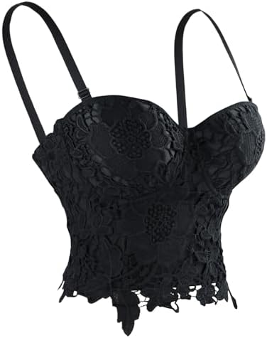 Charmian Women's Punk Goth Floral Lace Bustier Corset Party Bralet Crop Top