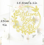 Welcome Baby Girl Cake Topper - Gold Glitter Baby Shower Cake Decorations for Girl, Baby Girl Cake Decor, for Baby Shower/Baby Birthday Party/Gender Reveal Party Photo Booth Props