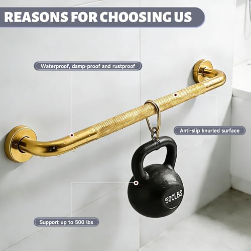 36 Inch Shower Grab Bar 1.25" Dia, Gold Anti Slip Bathroom Grab Bar, 304 Stainless Steel Knurled Handicap Grab Bars, Safety Support Handrail, Assist Bath Shower Handle for Elderly Injury Senior